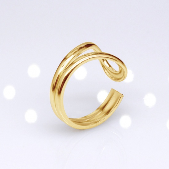 Immagine di Acciaio Inossidabile Punk Aperto Regolabile Anello Oro Placcato Geometrica Filigrana 17.3mm (taglia di US: 7), 2 Pz