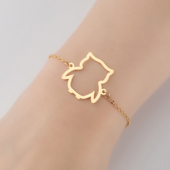 Picture of Stainless Steel Pet Silhouette Bracelets Gold Plated Penguin Animal Hollow 13.5cm(5 3/8") long, 1 Piece