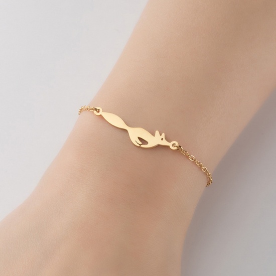 Picture of Stainless Steel Pet Silhouette Bracelets Gold Plated Fox Animal 13.5cm(5 3/8") long, 1 Piece