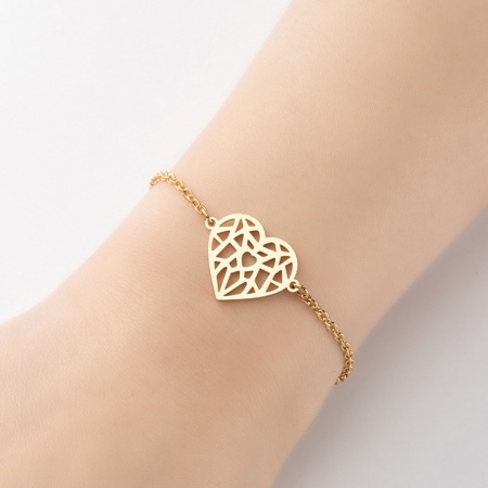 Picture of Wholesale Hollow-Out Heart Bracelet for Women - Gold Plated Titanium Steel Minimalist Design, Valentine's Day Gift