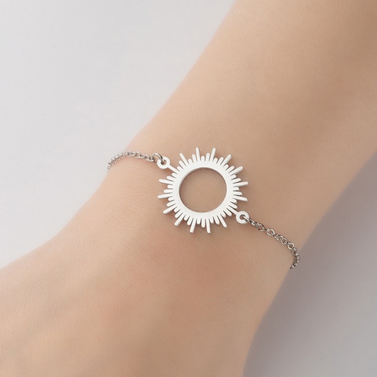 Picture of Stainless Steel Galaxy Bracelets Silver Tone Sun Hollow 13.5cm(5 3/8") long, 1 Piece