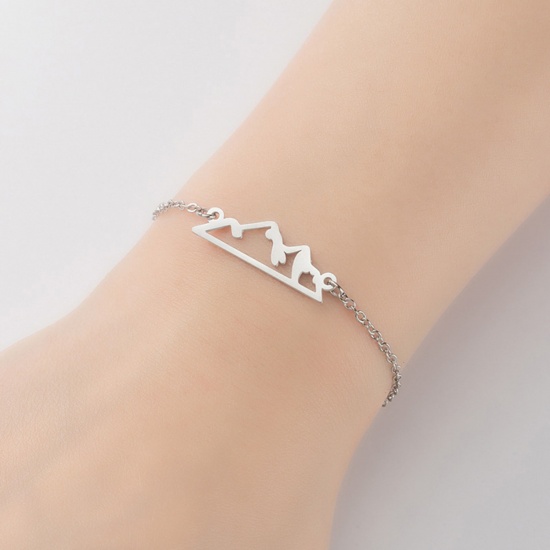 Picture of Stainless Steel Travel Bracelets Silver Tone Mountain Hollow 13.5cm(5 3/8") long, 1 Piece