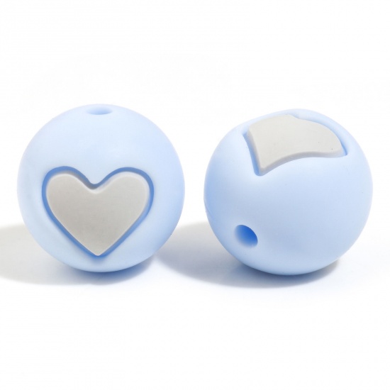Immagine di Silicone San Valentino Separatori Perline Tondo Blu Cuore Disegno Circa 15mm Dia, Foro: Circa 2.2mm, 5 Pz