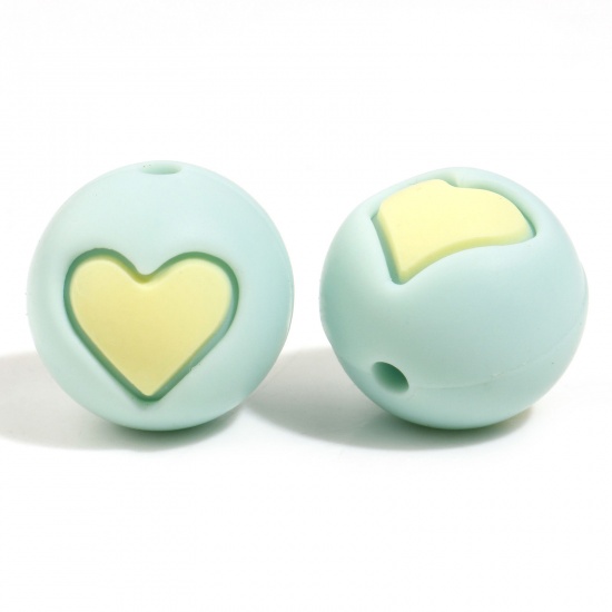 Immagine di Silicone San Valentino Separatori Perline Tondo Verde Cuore Disegno Circa 15mm Dia, Foro: Circa 2.2mm, 5 Pz