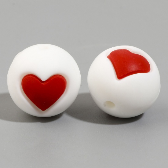 Immagine di Silicone San Valentino Separatori Perline Tondo Bianco Cuore Disegno Circa 15mm Dia, Foro: Circa 2.2mm, 5 Pz