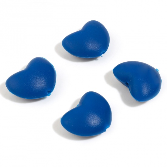 Image de Perles en Silicone La Saint Valentin Cœur Bleu Foncé 20mm x 16mm, Taille de Trou: 2.2mm, 5 Pcs