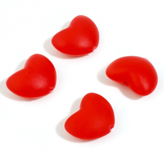 Image de Perles en Silicone La Saint Valentin Cœur Rouge 20mm x 16mm, Taille de Trou: 2.2mm, 5 Pcs