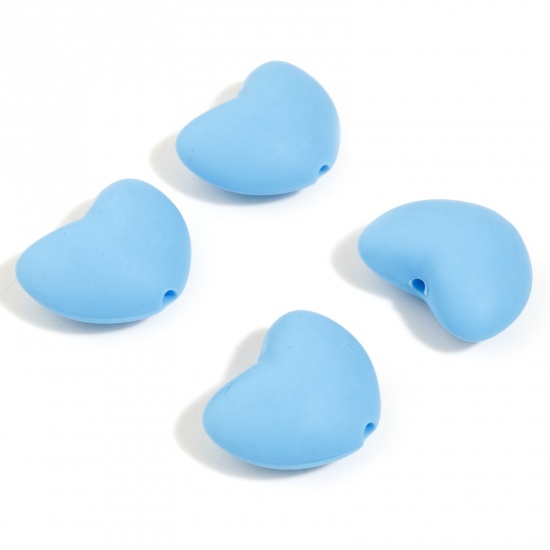 Image de Perles en Silicone La Saint Valentin Cœur Bleu 20mm x 16mm, Taille de Trou: 2.2mm, 5 Pcs