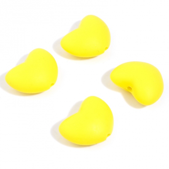 Image de Perles en Silicone La Saint Valentin Cœur Jaune 20mm x 16mm, Taille de Trou: 2.2mm, 5 Pcs