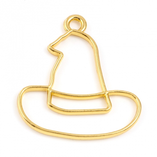 Picture of Zinc Based Alloy Halloween Open Back Bezel Pendants For Resin Gold Plated Witch Hat Hollow 3.4cm x 3.1cm, 5 PCs