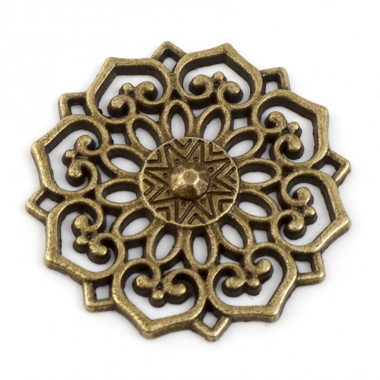 Immagine di Lega di Zinco Connettore Accessori Fiore Bronzo Antico Filigrana 3.1cm x 3.1cm, 20 Pz