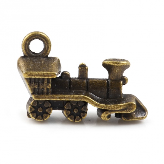 Picture of Zinc Based Alloy 3D Transport Charms Antique Bronze Train 18mm x 12mm, 20 PCs