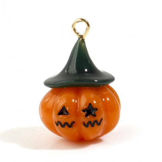 Picture of Resin Halloween Charms Pumpkin Hat Orange 22mm x 15mm, 2 PCs