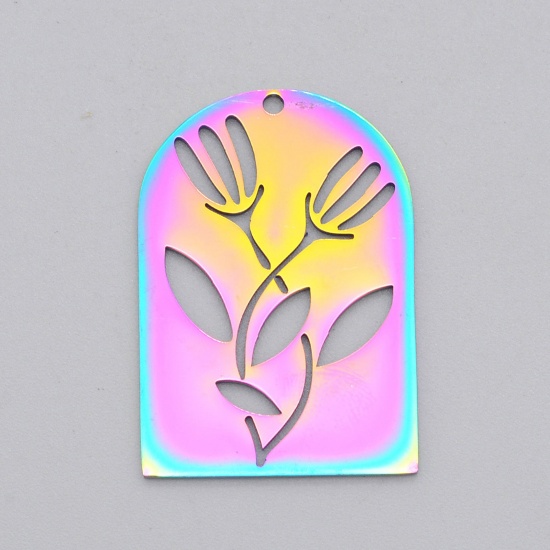Immagine di Acciaio Inossidabile Ciondoli Arcuato Multicolore Fiore Filigrana 3.3cm x 2.3cm, 2 Pz
