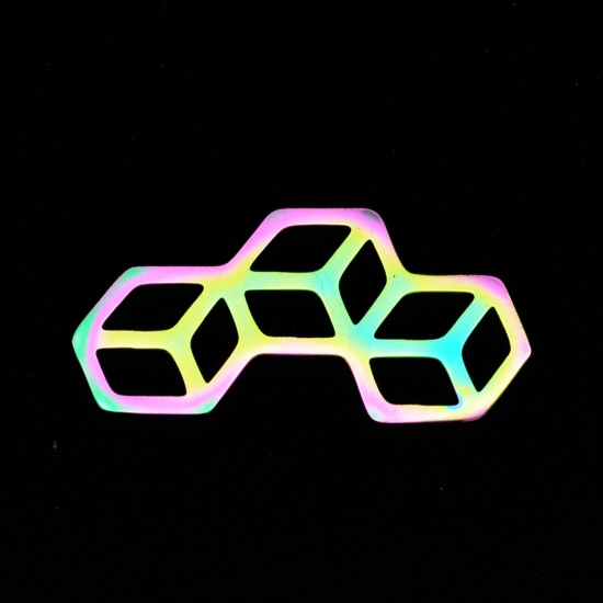 Immagine di Acciaio Inossidabile Serie Geometry Charms Geometrica Multicolore Filigrana 21mm x 10mm, 2 Pz