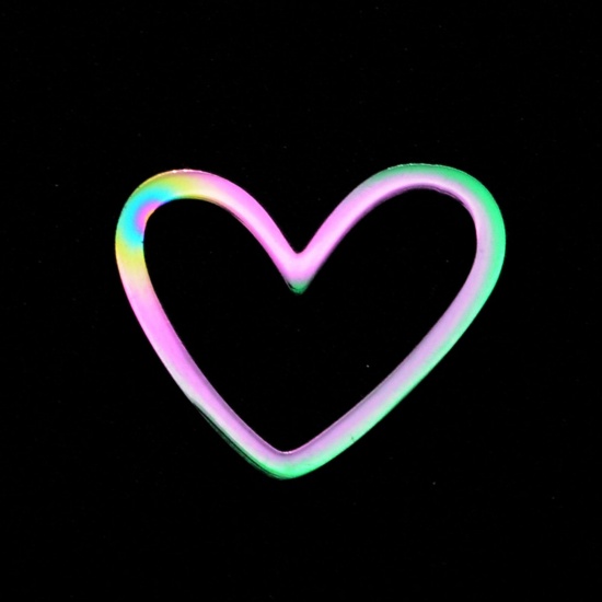 Immagine di Acciaio Inossidabile San Valentino Charms Cuore Multicolore Filigrana 13mm x 10mm, 2 Pz