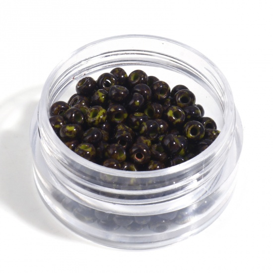 Picture of (5g) Glass Seed Beads Round Rocailles Dark Green Imitation Stone 3mm x 2mm, Hole: Approx 1mm, 1 Box