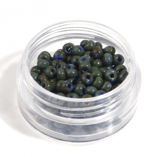 Picture of (5g) Glass Seed Beads Round Rocailles Sage Green Imitation Stone 3mm x 2mm, Hole: Approx 1mm, 1 Box