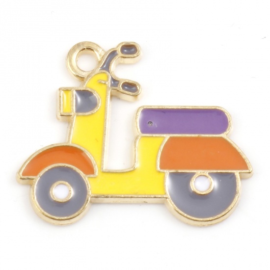 Picture of Zinc Based Alloy Transport Charms Gold Plated Multicolor Motorcycle Enamel 23mm x 18mm, 5 PCs