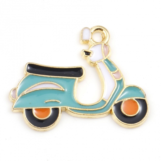 Picture of Zinc Based Alloy Transport Charms Gold Plated Multicolor Motorcycle Enamel 23mm x 18mm, 5 PCs