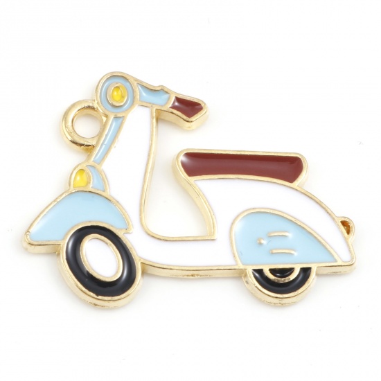 Picture of Zinc Based Alloy Transport Charms Gold Plated Multicolor Motorcycle Enamel 24mm x 18mm, 5 PCs