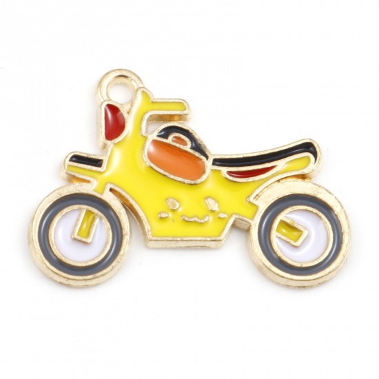 Picture of Zinc Based Alloy Transport Charms Gold Plated Multicolor Motorcycle Enamel 25mm x 18mm, 5 PCs