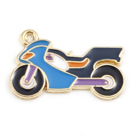 Picture of Zinc Based Alloy Transport Charms Gold Plated Multicolor Motorcycle Enamel 25mm x 16mm, 5 PCs