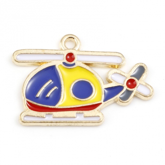 Picture of Zinc Based Alloy Transport Charms Gold Plated Multicolor Helicopter Enamel 27mm x 18mm, 5 PCs