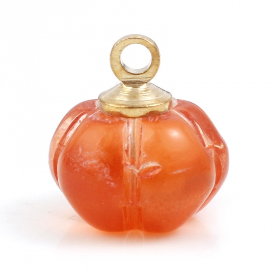 Picture of Lampwork Glass Halloween Charms Orange Pumpkin 11mm x 10mm, 5 PCs