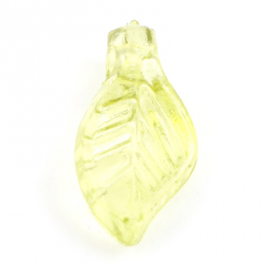 Picture of Lampwork Glass Charms Light Green Leaf 10mm x 5mm, 100 PCs