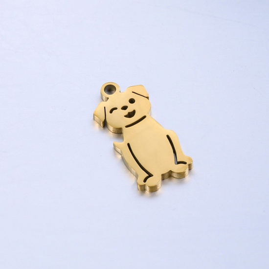 Picture of 201 Stainless Steel Pet Silhouette Blank Stamping Tags Charms Dog Animal Gold Plated Double-sided Polishing 18mm x 8.5mm, 5 PCs