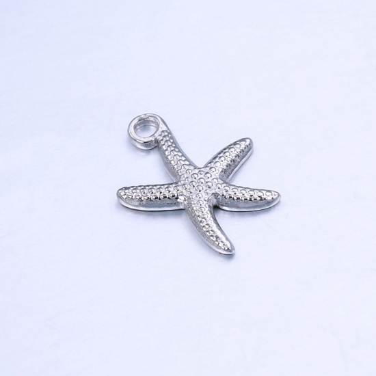 201ステンレス鋼 海ジュエリー チャーム ヒトデ シルバートーン 18mm x 14mm、 1 個 の画像