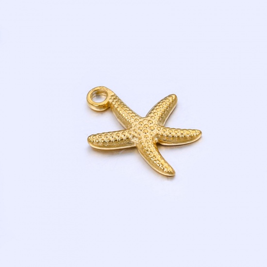 201ステンレス鋼 海ジュエリー チャーム ヒトデ 金メッキ 18mm x 14mm、 1 個 の画像