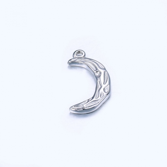 Imagen de 201 Acero Inoxidable Galaxia Colgantes Charms Luna Media Tono de Plata 21mm x 12mm, 1 Unidad
