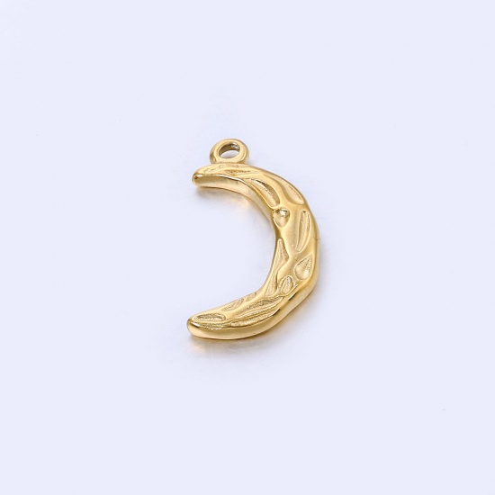 Imagen de 201 Acero Inoxidable Galaxia Colgantes Charms Luna Media Chapado en Oro 21mm x 12mm, 1 Unidad