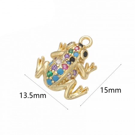 Picture of Brass Charms Frog Animal Micro Pave Multicolor Rhinestone 15mm x 13.5mm
