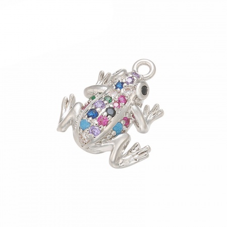 Picture of Brass Charms Frog Animal Micro Pave Multicolor Rhinestone 15mm x 13.5mm