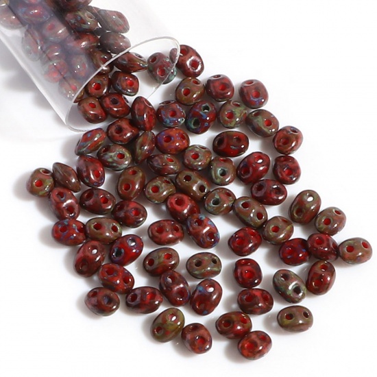 Picture of (10g) (Czech Import) Glass Two Hole Twin Seed Beads Brown Red Imitation Stone About 5mm x 4mm, Hole: Approx 0.8mm, 1 Bottle (Approx 15 PCs/Gram)