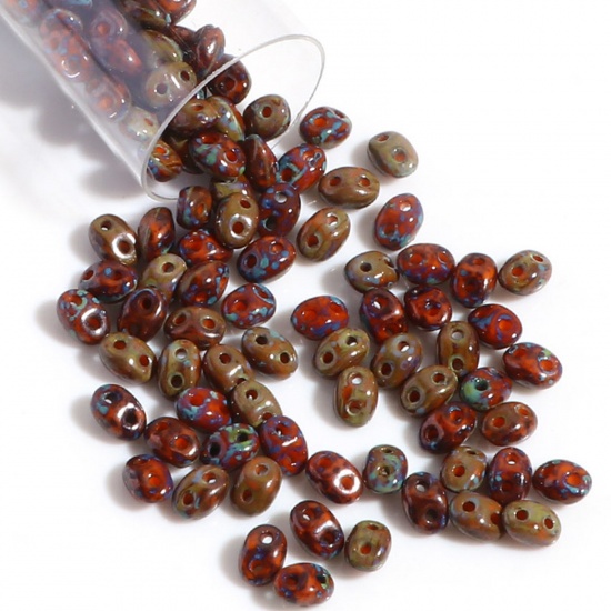 Picture of (10g) (Czech Import) Glass Two Hole Twin Seed Beads Light Brown Imitation Stone About 5mm x 4mm, Hole: Approx 0.8mm, 1 Bottle (Approx 15 PCs/Gram)