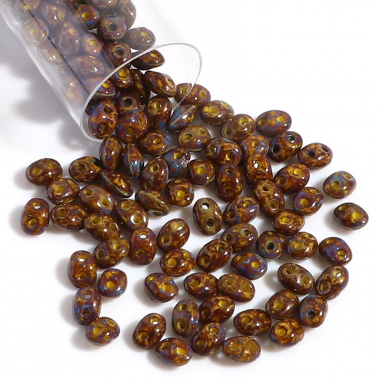 Picture of (10g) (Czech Import) Glass Two Hole Twin Seed Beads Brown Imitation Stone About 5mm x 4mm, Hole: Approx 0.8mm, 1 Bottle (Approx 15 PCs/Gram)