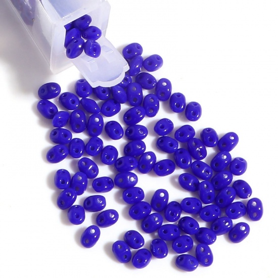 Picture of (10g) (Czech Import) Glass Two Hole Twin Seed Beads Royal Blue Opaque About 5mm x 4mm, Hole: Approx 0.8mm, 1 Bottle (Approx 15 PCs/Gram)