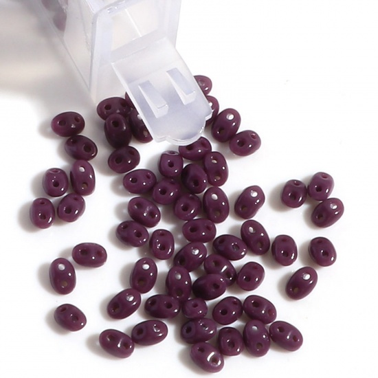 Picture of (10g) (Czech Import) Glass Two Hole Twin Seed Beads Purple Opaque About 5mm x 4mm, Hole: Approx 0.8mm, 1 Bottle (Approx 15 PCs/Gram)