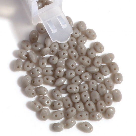 Picture of (10g) (Czech Import) Glass Two Hole Twin Seed Beads Gray Opaque About 5mm x 4mm, Hole: Approx 0.8mm, 1 Bottle (Approx 15 PCs/Gram)