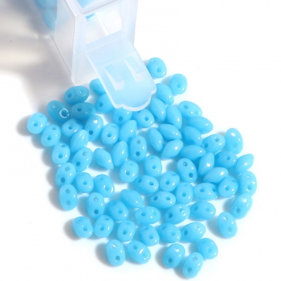Picture of (10g) (Czech Import) Glass Two Hole Twin Seed Beads Blue Opaque About 5mm x 4mm, Hole: Approx 0.8mm, 1 Bottle (Approx 15 PCs/Gram)