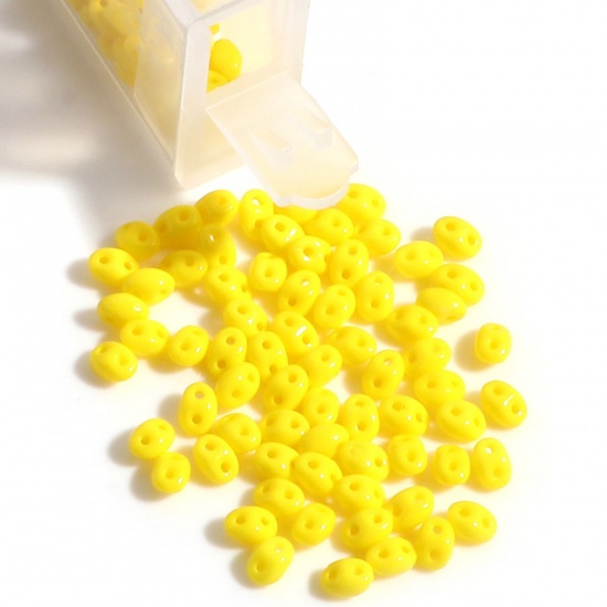 Picture of (10g) (Czech Import) Glass Two Hole Twin Seed Beads Yellow Opaque About 5mm x 4mm, Hole: Approx 0.8mm, 1 Bottle (Approx 15 PCs/Gram)
