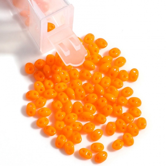 Picture of (10g) (Czech Import) Glass Two Hole Twin Seed Beads Orange Opaque About 5mm x 4mm, Hole: Approx 0.8mm, 1 Bottle (Approx 15 PCs/Gram)