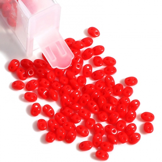 Picture of (10g) (Czech Import) Glass Two Hole Twin Seed Beads Red Opaque About 5mm x 4mm, Hole: Approx 0.8mm, 1 Bottle (Approx 15 PCs/Gram)