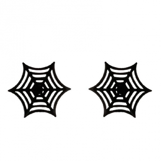 Image de Boucles d'Oreilles Puces en Acier Titane Halloween Noir Halloween Toile d'Araignée Creux 9mm x 9mm , 3 Paires