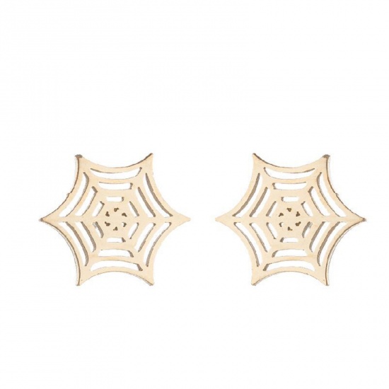 Image de Boucles d'Oreilles Puces en Acier Titane Halloween Doré Halloween Toile d'Araignée Creux 9mm x 9mm , 3 Paires