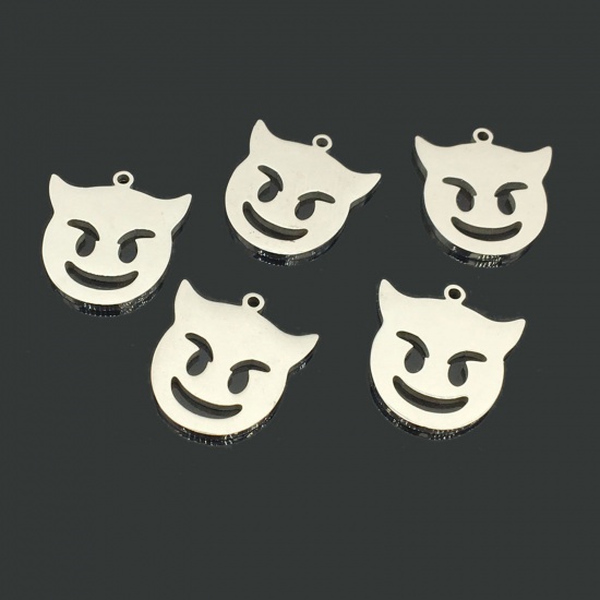 Immagine di Acciaio Inossidabile Halloween Charms Tono Argento Il Diavolo Filigrana 18mm x 16mm, 5 Pz